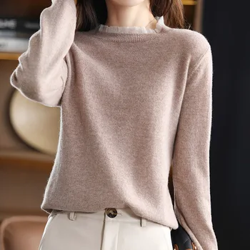 100% Pura Lã Senhoras O Decote Pulôver Casual Malha de Tamanho Mais Tops coreano Moda das Mulheres Casaco de Inverno Novo Suéter de Cashmere