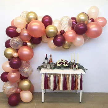102pcs Borgonha, Rosa de Ouro Balão Garland Arco Kit Cromo Ouro Confete Balões para a festa de despedida da Festa de Aniversário de Decorações