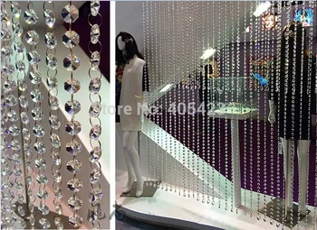 10M/lote (30 pés) de topo de acrílico transparente, 14MM octogonal frisados de cristal garland vertentes das cadeias de casamento lustre de decoração de mesa