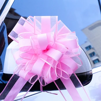 10PCS/Lot-de-Rosa e Branco Grande de Neve Fios Arco Puxar a Fita para Embalagem do Presente Festa de Casamento Festivo Porta do Carro Lidar com Decoração