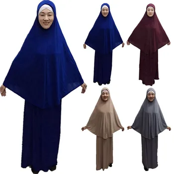 2pcs Khimar Mulheres de Oração Conjunto de Roupa de Umrah Muçulmano de Eid Sobrecarga Hijab Abaya Jilbab Longo Vestido de Árabe Lenço Islâmico Serviço de Adoração
