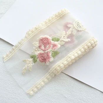 3YARD 8.7 CM Coreia do Sul Bordada de Rosa Flor Laço de Fita feito a mão DIY Gancho Material Arco Enfeites de Cabelo Cocar