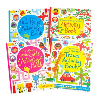 4 Livros Usborne Atividade de trabalho Livros em inglês para Crianças Cena de Jogo de Quebra-cabeça com os Adesivos de Viagem Granja Livro para Crianças