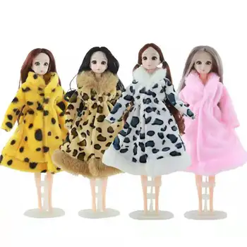 4pcs/monte Casaco de Inverno 1/6 BJD Boneca de Roupas Para a Boneca Barbie com Roupas Leopard Casaco de Pele De 11,5