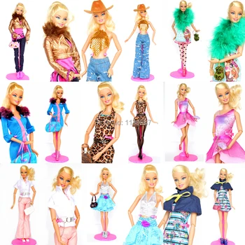 5 conjuntos de Trajes Lindos Roupa de Boneca Terno de Roupa de Moda Tops, Jeans, Casaco, Roupa Vestido Acessórios Para 1/6 Barbie Boneca Kurhn