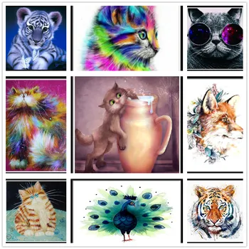 5D DIY de Rodada Completa da Paisagem Diamante Pintura de Animais, Tigre, Gato de Moda Mosaico de Ponto Cruz Mosaico de Decoração de Parede Colar