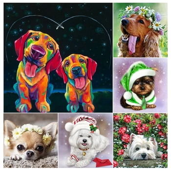 5D DIY Diamante Pintura Cão Flor Cheia de Broca Animal de Mosaico, Bordados feitos à mão Hobby Ponto de Cruz, Kits de Decoração de Casa de Imagem