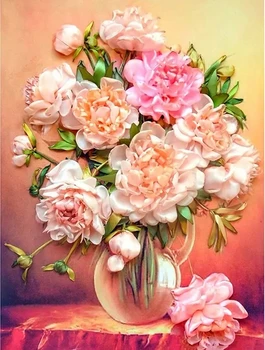 5D DIY Flores Libélula Diamante Pintura Peônia Flores em Ponto Cruz Completa Quadrado/Redondo Diamante Pintura Strass Presente de Amor