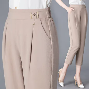 A moda Cintura Alta Calças Mãe de Nove pontos Calças de Harém Primavera, Outono Casual Solta Rabanete Calça Mulheres Pantalones L-6XL