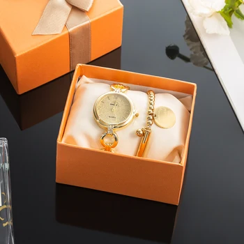 Alta Qualidade de Mulheres Relógios Gift set de Moda Estrelas do Céu Mostrador do Relógio Pele Banda Relógios e 316 de aço Inoxidável, Pulseira de Presente Conjunto de 3Pcs