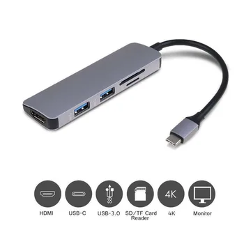 Alta Velocidade de 5-em-1 Tipo C para OTG Leitor de Cartão Inteligente 4K HDMI Concentrador USB 3.0 Para PC CF SD TF Leitor de Cartão de Memória Adaptador Para Mac OS