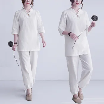 As Mulheres Chinesas Estilo Casual Zen Chá Tang Terno Oriental Conjunto De Roupas De Kung Fu Tai Chi Uniformes Tops, Calças Qipao Camisas, Calças