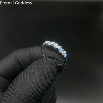 Azul Natural de pedra preciosa da Moda Anel de Mulheres Genuíno Encanto da Prata Esterlina de Alta Prata Esterlina da Jóia 925 Anéis de Casamento