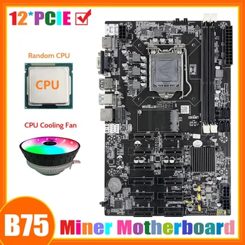 B75 12 PCIE ETH de Mineração placa-Mãe LGA1155+Aleatório CPU+Ventilador de Refrigeração da CPU MSATA DDR3 B75 BTC Mineiro placa-Mãe