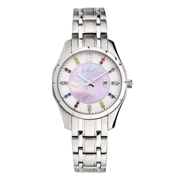 BERNY Relógio de Quartzo para Mulheres e Moda Casual Diamond 100%de Aço Inoxidável Senhoras Relógio 3ATM Waterproof Relógio Relógio Feminino.