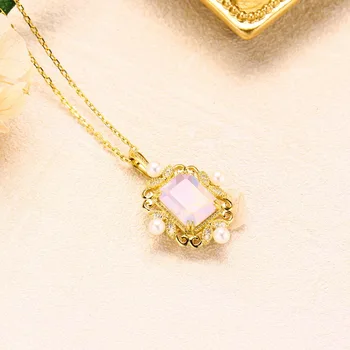 BK 18k Ouro Genuíno Cristal Natural Pingente de Pérola Para as Mulheres Roxo Retângulo Simples Aniversário de Casamento Noivado de Finas Jóias
