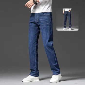 Calça jeans reta homens do four seasons soltas e confortáveis, calças jeans tendência juventude simples, básicos, casuais, calças