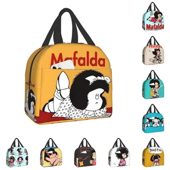 Cartoon Mafalda Isolados Saco de lanche para o Piquenique Exterior Argentino Quino Quadrinhos Resuable Térmica Cooler Caixa de Bento Mulheres, Crianças
