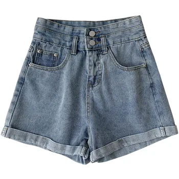 Casual Double Breasted Shorts Jeans Mulheres 2021 Trecho Shorts Streetwear Outono Slim Sexy Simples Cintura Alta Jean Curto Femme