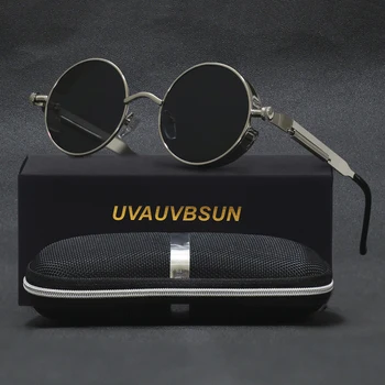 Clássico Gótico Steampunk Óculos De Sol Polarizados Homens Mulheres Designer Da Marca Vintage Redondo De Armação De Metal De Óculos De Sol Luneta De Soleil