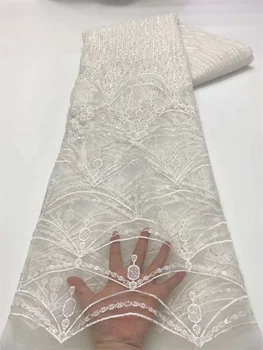 Contas Nigéria Moda Tule Tecido do Laço de Alta Qualidade francês Malha Laço de Tecido para o Vestido de Casamento Branco.5yards Africana Tecido de Renda