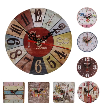 Criativo Vintage Relógio De Parede Sala De Estar, Relógio Imitação De Madeira Relógio Quarto Decoração Interior (Não Acompanha Bateria)