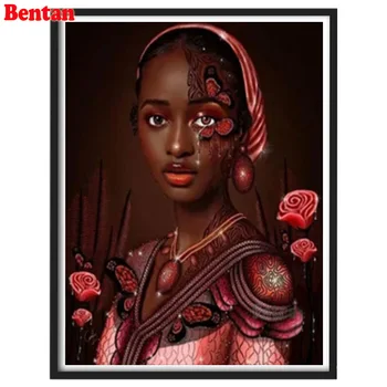 DIY Diamante Pintura, Mosaico Mulher Africana 5d Fotos De Strass Diamante Bordado de Retrato 3D Estéreo de Parede Arte Escuridão