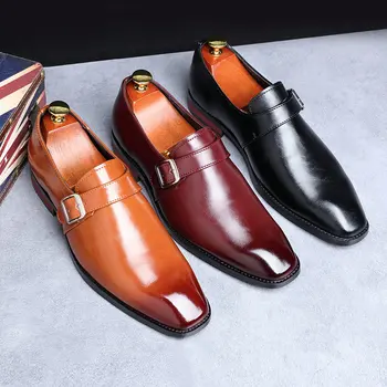 ERRFC Nova Mens Lazer Sapatos de Vestido Preto Designer Britânico Dedo do pé Quadrado Monge Sapatos de Fivela de Cinta Office Carreira Sapatos Plus Size 47 48