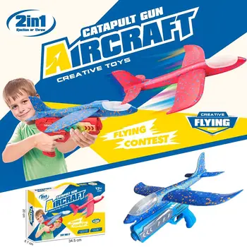 Espuma de Avião Lançador de Brinquedos de DIY Mão de Lançar Aeronaves Voando de Planador Brinquedo ao ar livre Aviões Jogo de Avião com Espuma de Luz Modelo de Avião