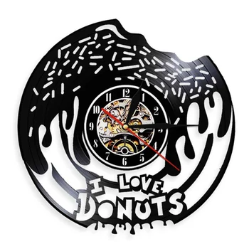 Eu Amo Donuts Cotação De Comida Doce Relógio De Parede Vintage Decoração De Cozinha Gourmet Disco De Vinil Relógio Nacional De Donuts Dia Carboholic Presente