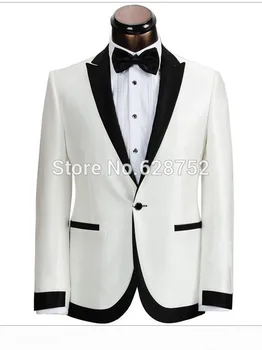 Feito de Moda noivo de Branco baile ternos/ casamento smoking para os homens 2 peças naipes ( casaco+Calça+laço)