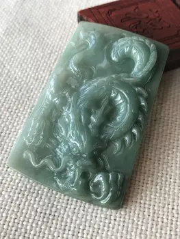 Genunine Myanmar jade esculpidos a mão do dragão verde jade colar pingente colares com pingentes de esmeralda, jadeite jóias de jade