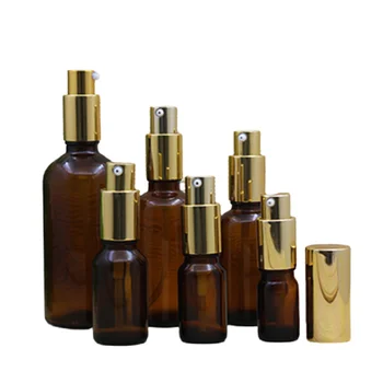 Gold Spray Loção Bomba de Emulsão Garrafa Reutilizável Claro Marrom Vidro de Perfume Embalagem Frasco de 5 ml 10 ml 20 ml 30 ml 50 ml 100 ml 15pcs