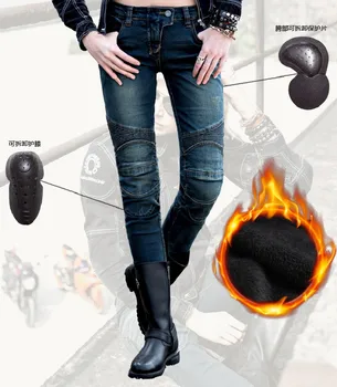 Inverno quente da motocicleta calças segurança aconchegante moto jeans casal de Motocross calças Removível equipamento de protecção Tamanho:25-42