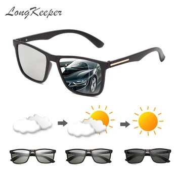 LongKeeper Polarizada Fotossensíveis Homens Óculos de sol Quadrado Mulheres de Cor, Mudar de Óculos de Sol Clássicos UV400 Óculos de Condução oculos