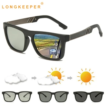 LongKeeper Polarizada Fotossensíveis Óculos de sol de Homens mudam de Cor Óculos Masculino Vintage TR90 Moldura Quadrada de Condução de Óculos de Sol