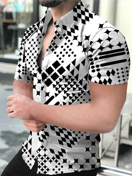 Luxo Mens Vintage Elegante Camisa de Manga Curta Masculino camisa de Impressão Vire para Baixo de Gola Botão para Baixo da Blusa Casual camisa homme