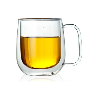 Manos dupla de vidro copos de café com alça Dupla de Vidro da Parede de Kungfu xícara de Chá de vidro duplo Drinkwear canecas Bebida Regime de Saúde