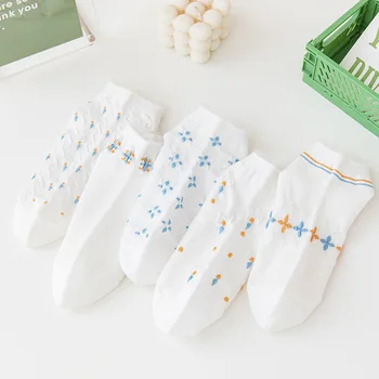 Meias brancas mulheres queda finas meias de algodão rasa de malha de renda meias flor lindo dia de departamento lindo barco de meias