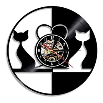 Meow Gato Vintage disco de Vinil de Parede Relógio de Design Moderno, eu Amo Gato 3D Decoração disco de Vinil Relógio Pendurado na Parede Assistir a Decoração Home
