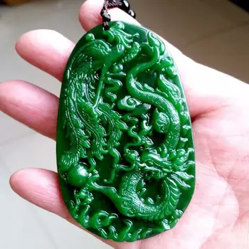 Natural de Dupla face Esculpida à Mão Verde Esmeralda, jade Pingente Mil-Mão do Dragão de jade colar Pingente para homens