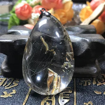Natural de Ouro do Cabelo Rutilated Pingente Jóias Para a Mulher, o Homem 47x30x18mm de Cristal Gota de Água de pedra preciosa, Pendente da Colar AAAA