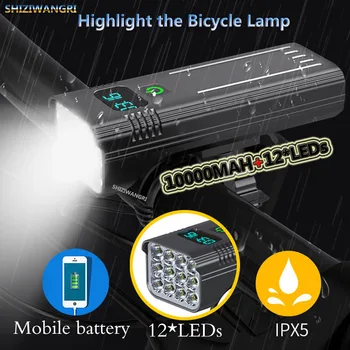 Novo 12LED Moto Luz Recarregável USB 10000mAh Bateria DIODO emissor de Luz de Bicicleta Farol MTB IPX6 Lanterna à prova d'água Frontal da Lâmpada