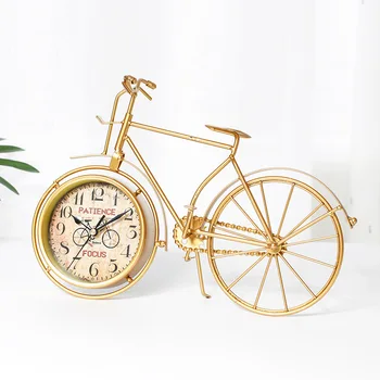 Novo Relógio De Parede Vintage Metal Triciclo Relógio De Ouro De Ferro Forjado, Bicicleta, Relógio De Bicicleta Mudo Relógio De Mesa Ornamento De Trabalho Decorativo