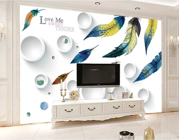 O 3D personalizado murais,estéreo 3D belíssima pena de moda abstrato na parede do fundo,vivendo sofá da sala de TV de parede o papel de parede de quarto
