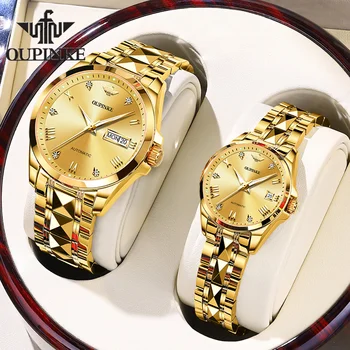OUPINKE de Luxo Automático Par de Relógios Par de Homens e Mulheres Mecânica Safira Relógio de Pulso Marca de Moda Amantes amant montres