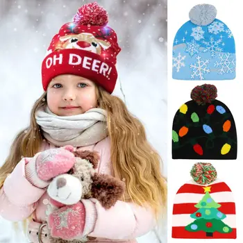 Para Aldult Crianças Boneco de neve desenhos animados Árvore de Natal de LED Hat Camisola Gorro de Malha Cap Chapéu de Natal