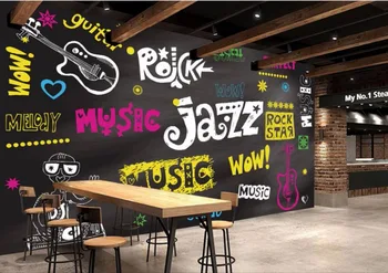 Personalizado graffiti papel de parede,pintada a mão elemento musical Mural para o bar, KTV sala de estar de plano de fundo de papel de parede papel de parede