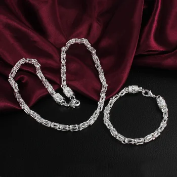 Prata 925 esterlina de 6MM geometria corrente colar pulseira para o homem, as mulheres formam a Festa de casamento de acessórios conjunto de Jóias de presentes