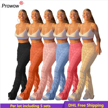 PROWOW Mulheres Empilhados Calças Sólido de alta cintura plissadas Leggings Casual Calças compridas Outono-Inverno de Roupas por Atacado em Massa DHL 6870
